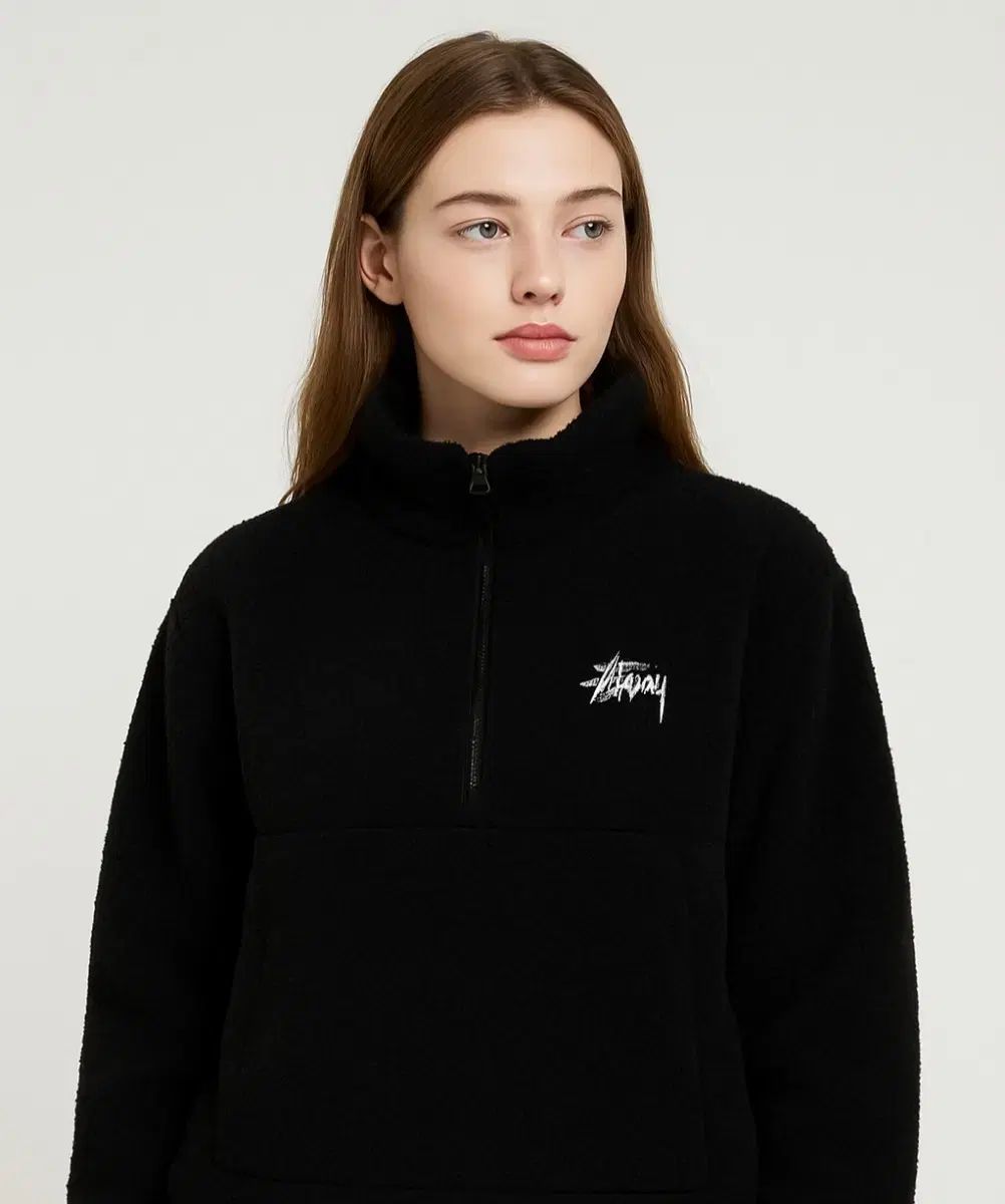 STUSSY ステューシー ポーラ フリース ハーフ ジップ モクネック 黒 118542