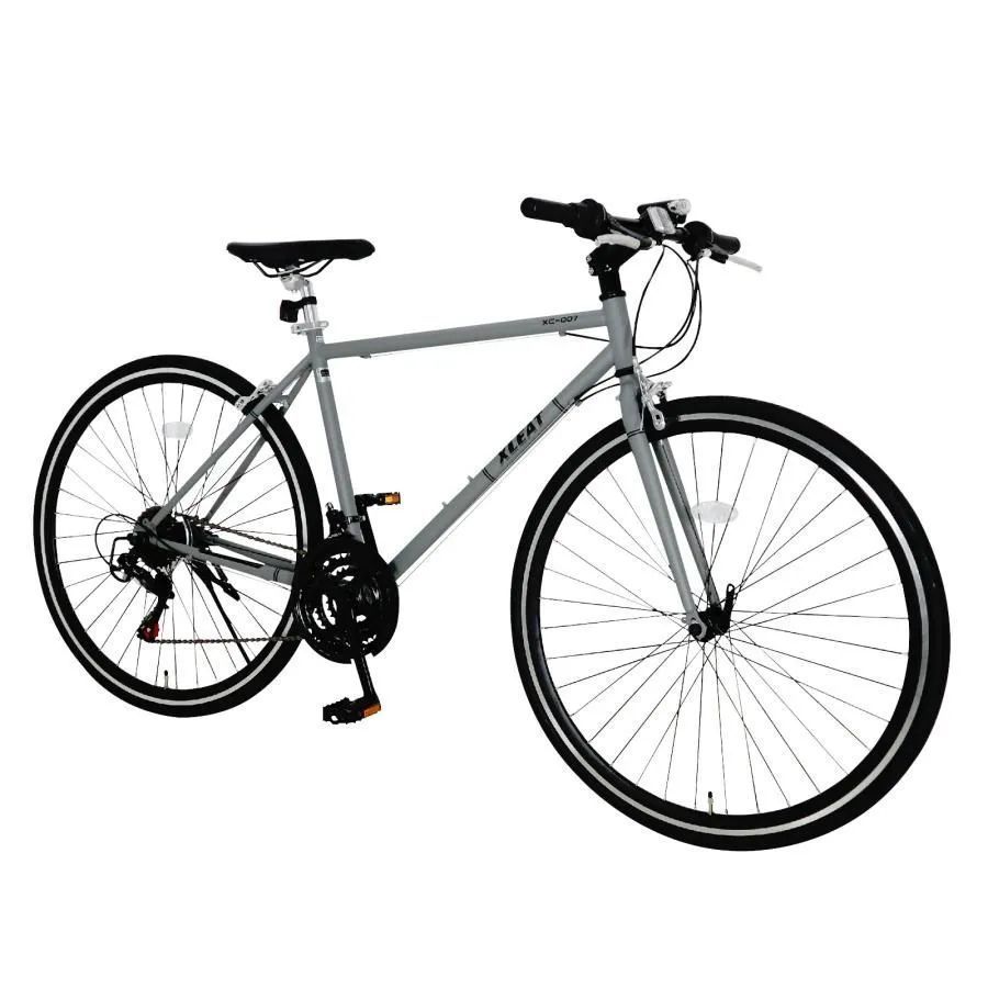 XLEAT クロスバイク 700c 自転車 21段変速 シマノ製 クロモリ 軽量 ライト スタンド 通勤 通学 ブラック ホワイト グレー