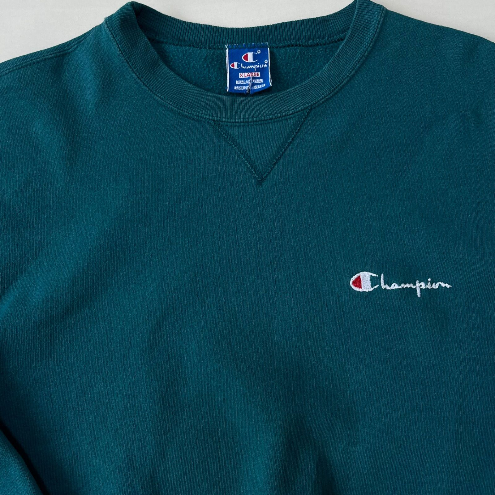 80s チャンピオン USA製 青刺繍タグ スウェット 前V スクリプトロゴ 