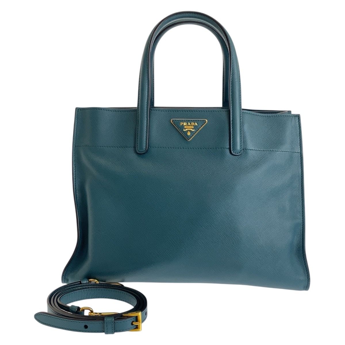 美品 PRADA プラダ サフィアーノ 三角ロゴプレート グリーン