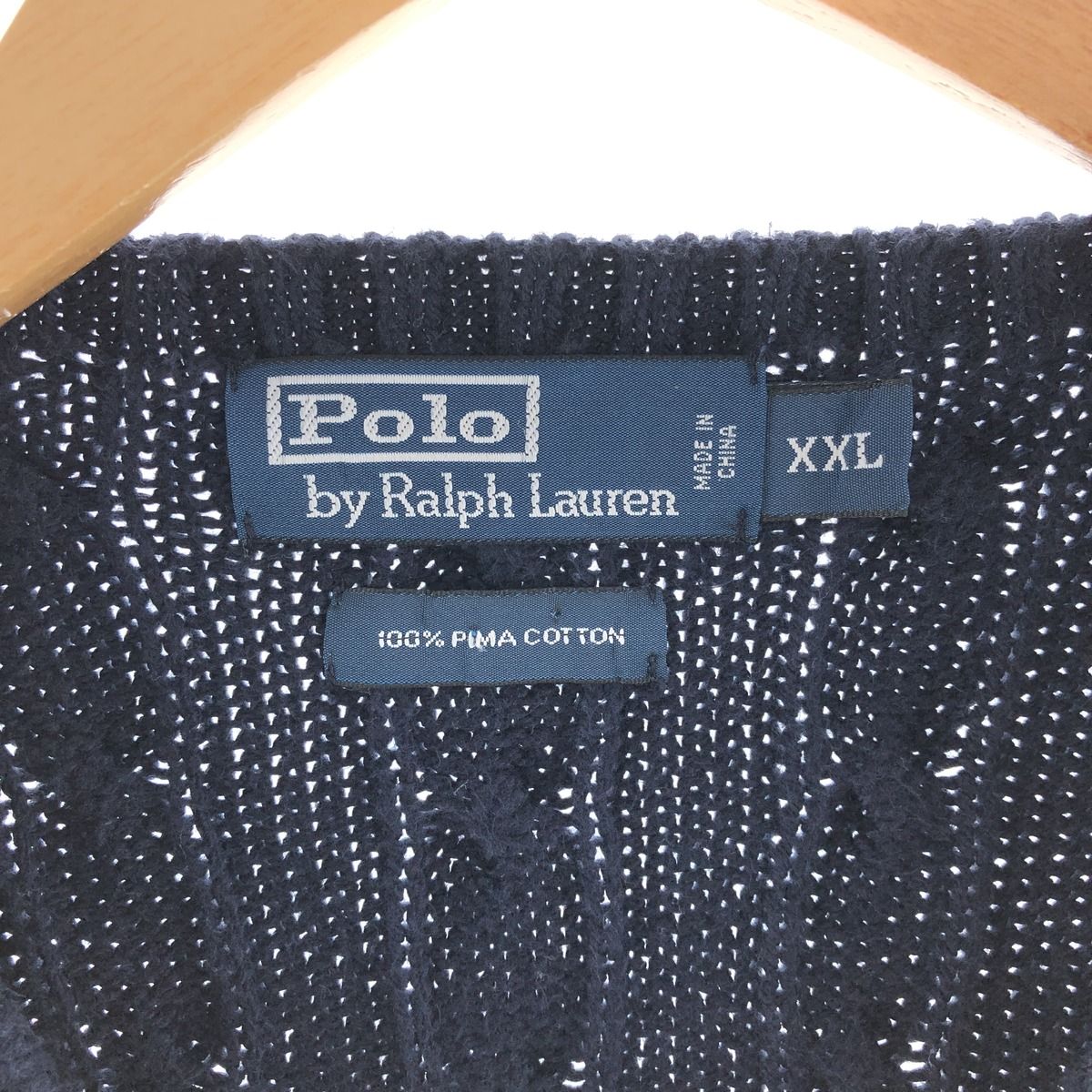 古着 ラルフローレン Ralph Lauren POLO by Ralph Lauren ケーブル編み Vネック ピマコットンニットベスト メンズXXL相当/eaa380855 ラルフローレン ベスト ジレ ケーブルニット コットン セーター ベスト メンズ