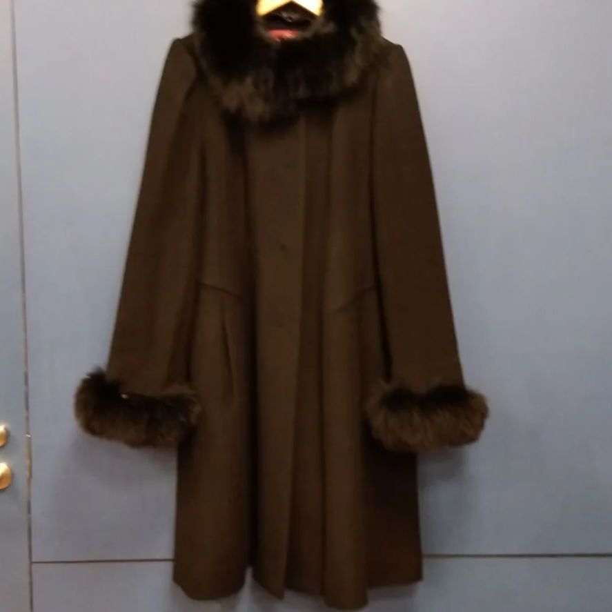 M9 スーパービューティー ファー付き ロングコート ゆったりサイズ 44