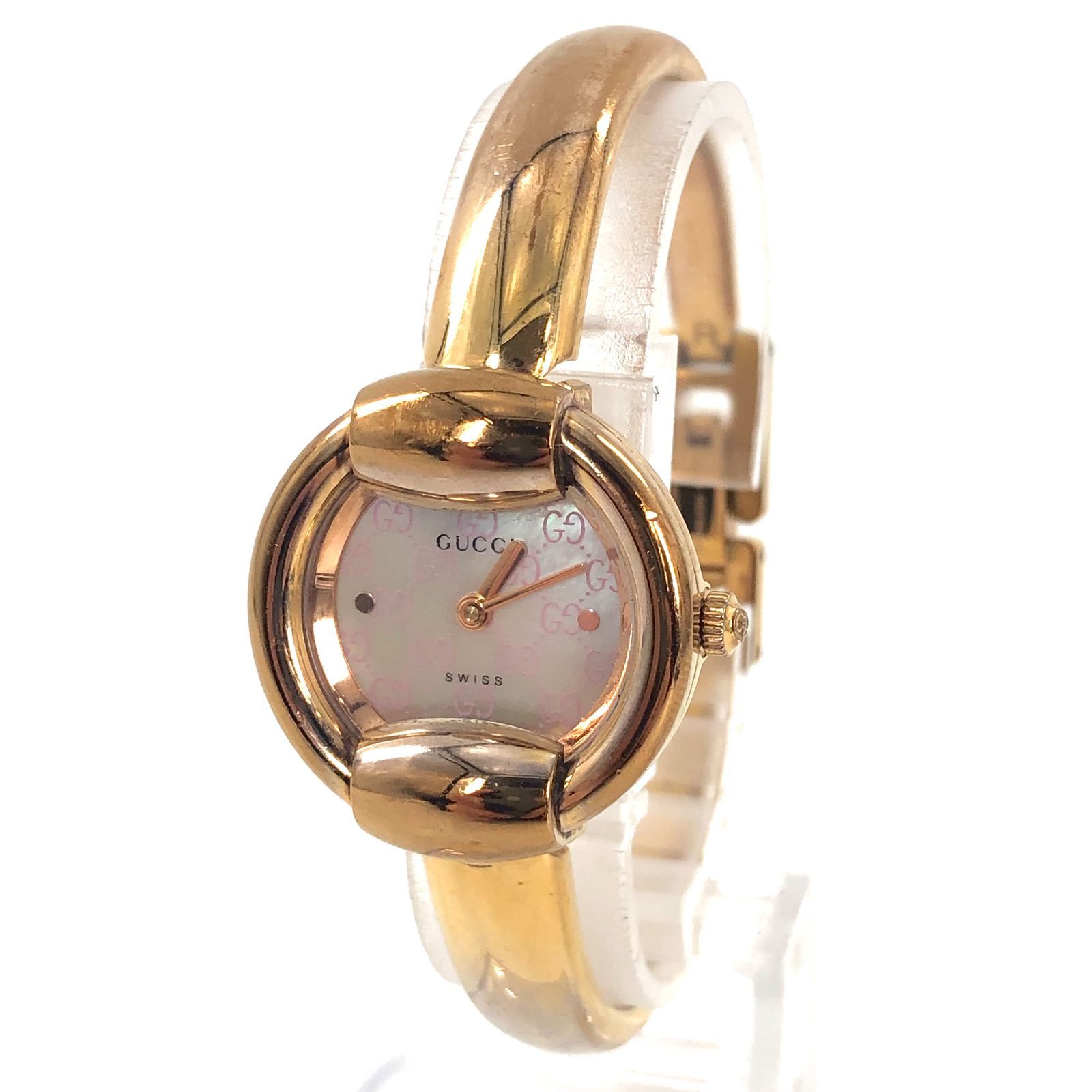 GUCCI グッチ 1400L QZ/SS ピンクシェル文字盤 レディース腕時計