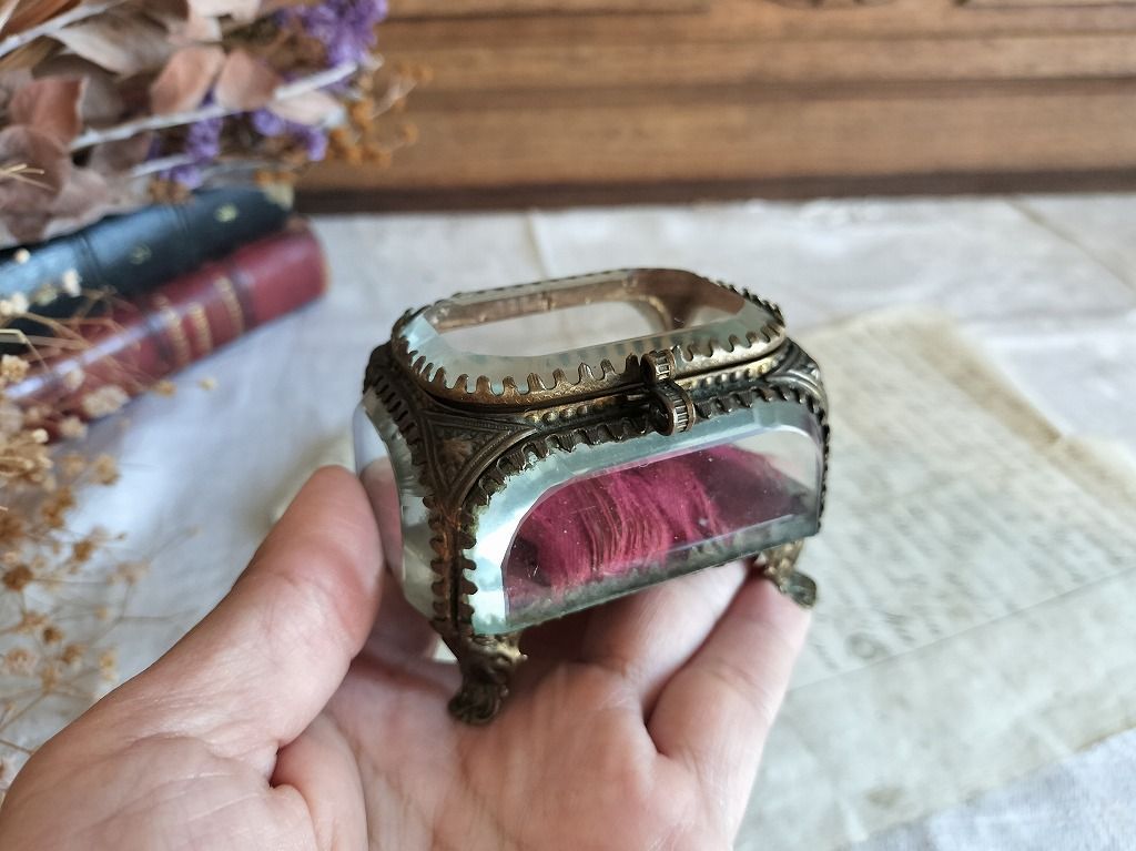 フランス アンティーク クリスタル 5面 ジュエリーケース 1900年 美品