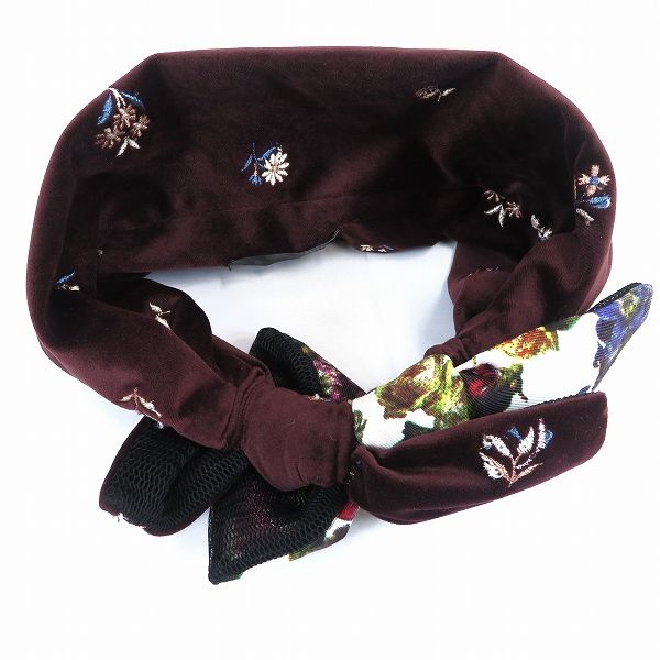 we カシラ CA4LA ヘアバンド ターバン エンジ マルチ 花柄 花刺繍 リボン ヘア ベロア調 レディース 963113 k01 DECORATOM_COM_BR