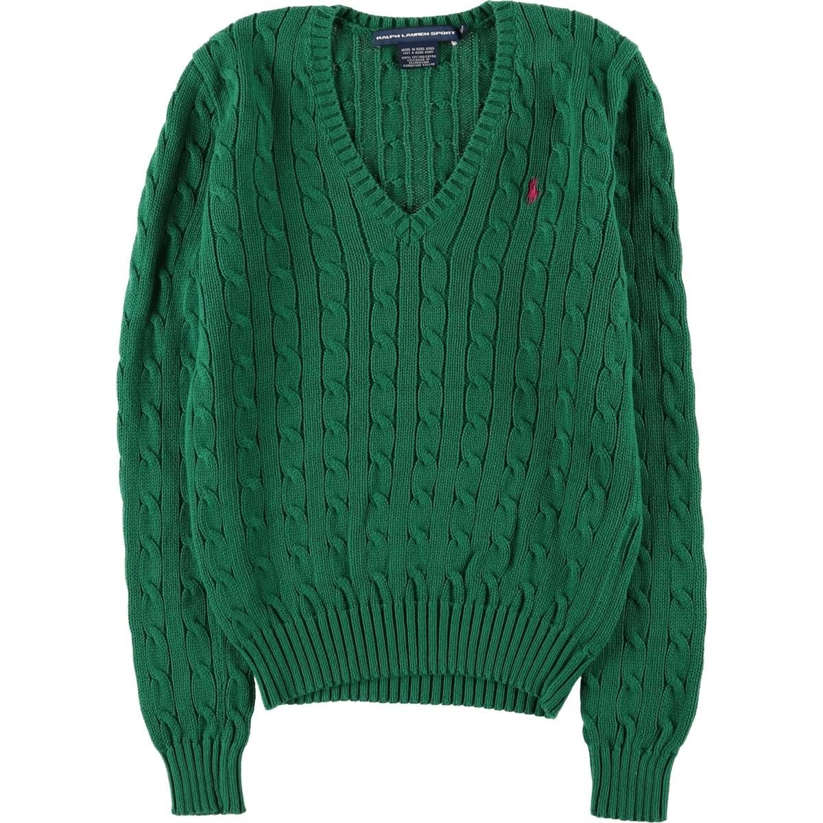古着 ラルフローレン Ralph Lauren RALPH LAUREN SPORT ケーブル編み Vネック コットンニットセーター レディースS相当|eaa583148