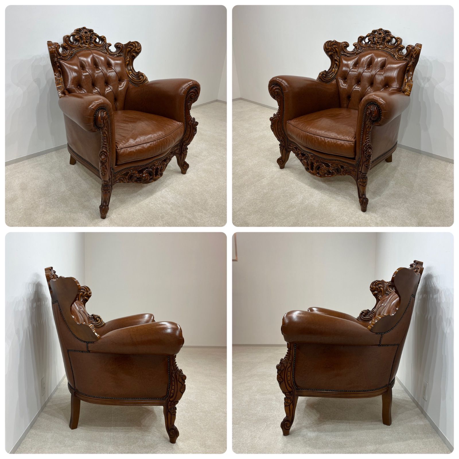 a.｜イタリア製｜ロココ様式｜1Pソファ｜彫刻 クラシック｜姫家具 シングル