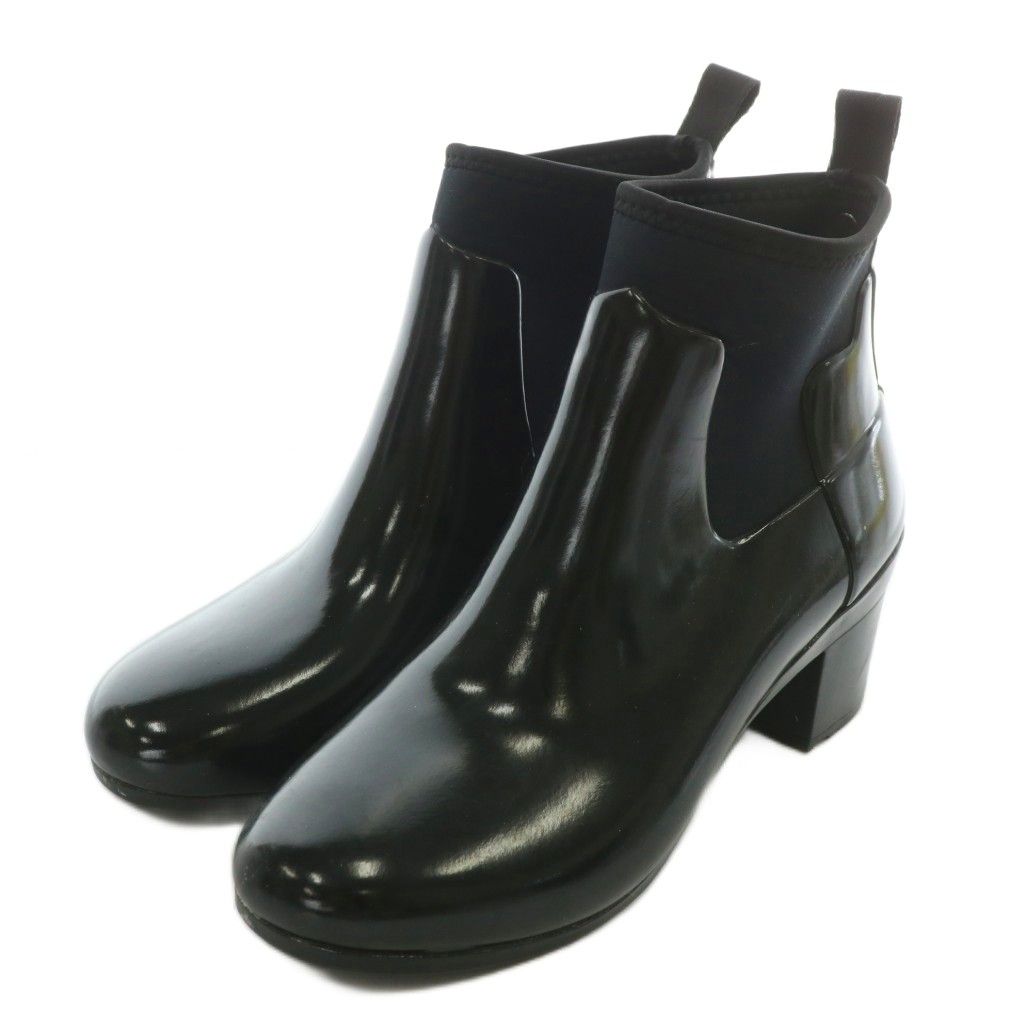 ハンター HUNTER リファインド ミッド ヒール グロス REFINED MID HEEL GLOSS 長靴 レインブーツ ラバー ショート サイドゴア ロゴ US6 23cm 黒 ブラック WFP1012NRG XZ GY11