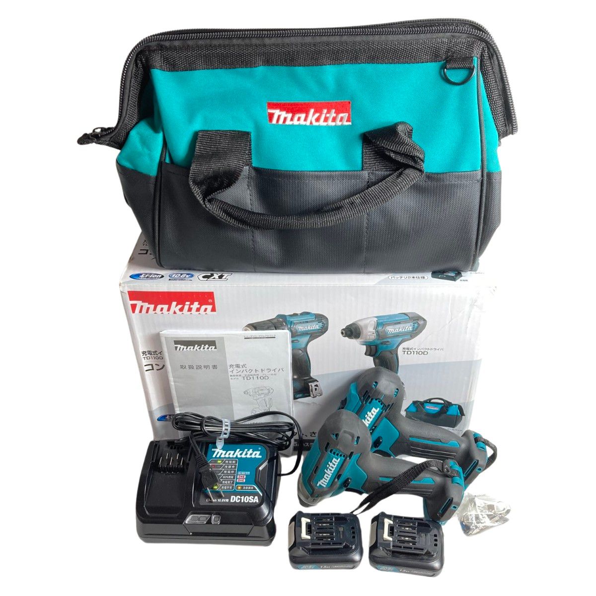 MAKITA マキタ 10.8V コンボキット（インパクトドライバ＆ドライバドリル）(バッテリ2個・充電器・ケース付） CK1009 ブルー -  メルカリ