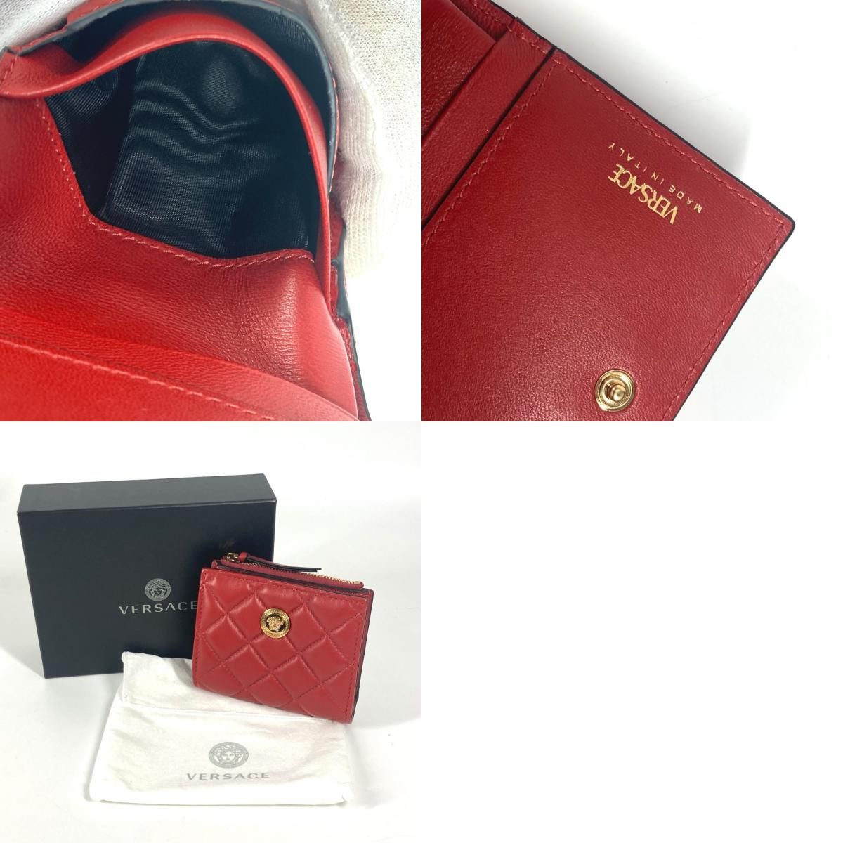 【未使用品】ヴェルサーチ キルティングレザー 二つ折り財布 レッド 箱付き VERSACE ヴェルサーチ 2つ折り財布 メデューサ ロゴ