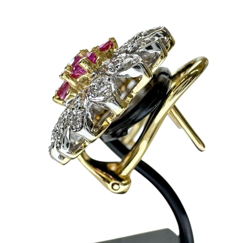 フラワー ピンクサファイア 2.11ct ダイヤモンド 0.74ct ピアス
