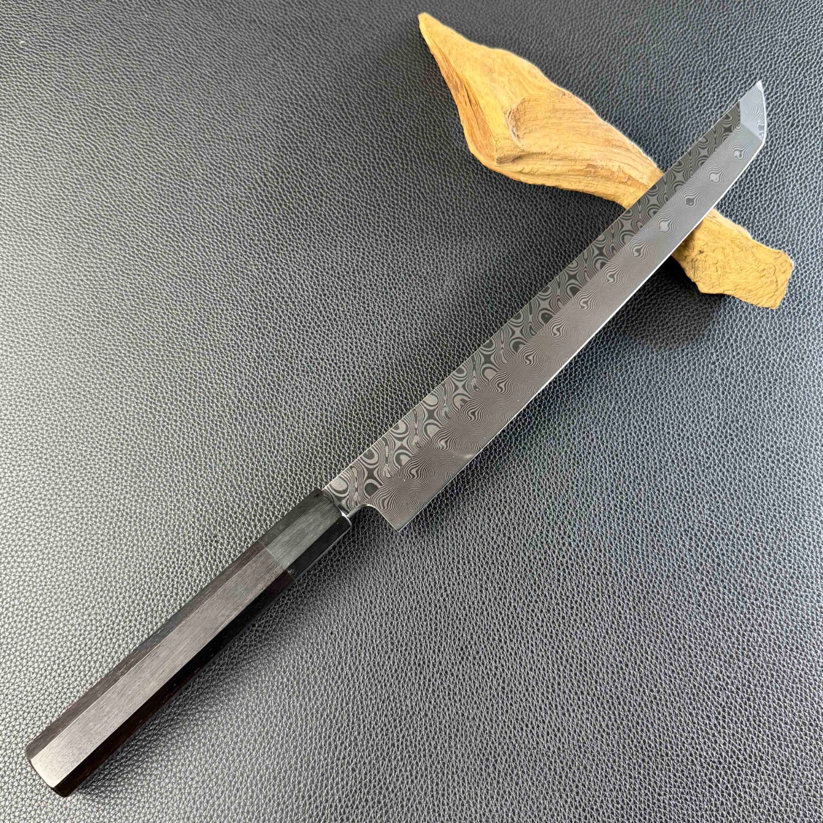 先丸柳刃包丁 尺（刃渡り300mm）ダマスカス鋼 本刃付け 和包丁 刺身 