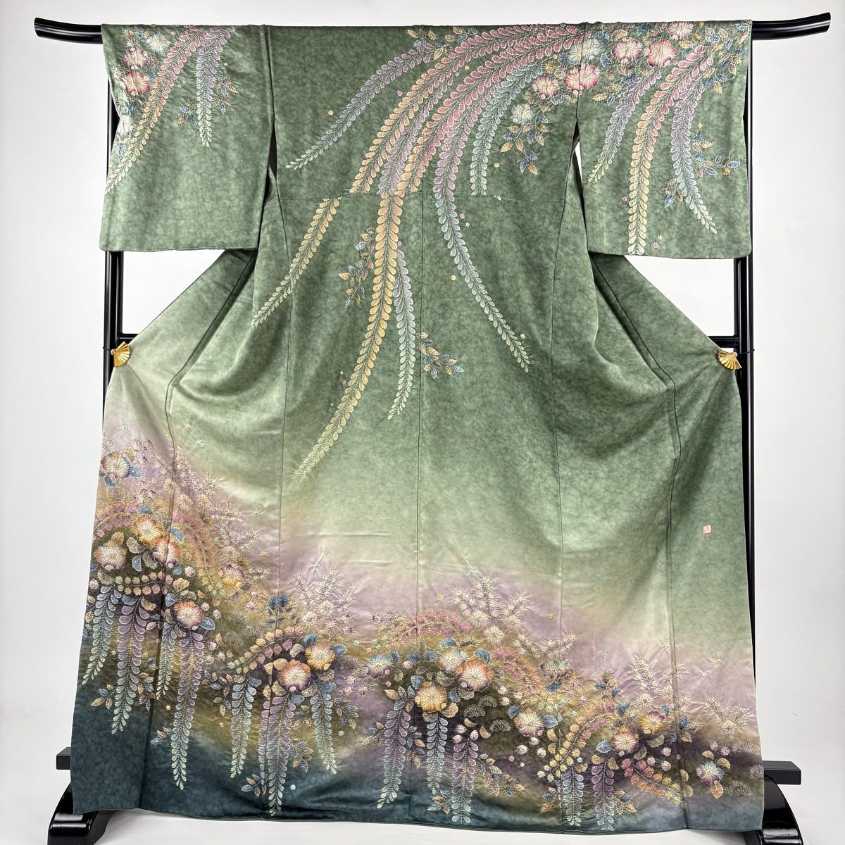 訪問着 身丈170cm 裄丈67.5cm L 袷 落款 辻が花 金通し 金彩 緑 正絹 名品