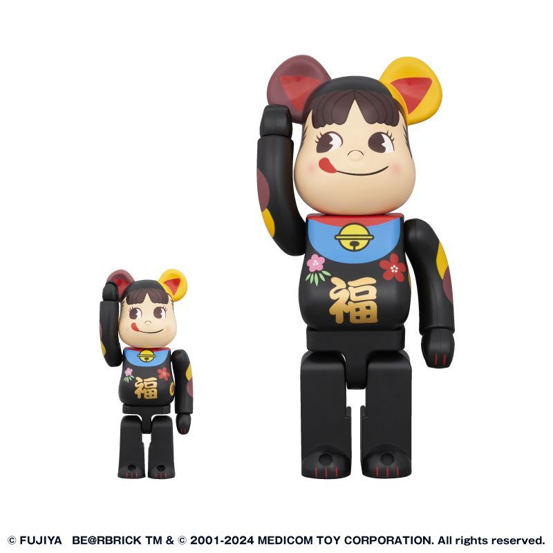 BE@RBRICK 招き猫 ペコちゃん 福 黒 100% & 400% MCT メディコム 不二家