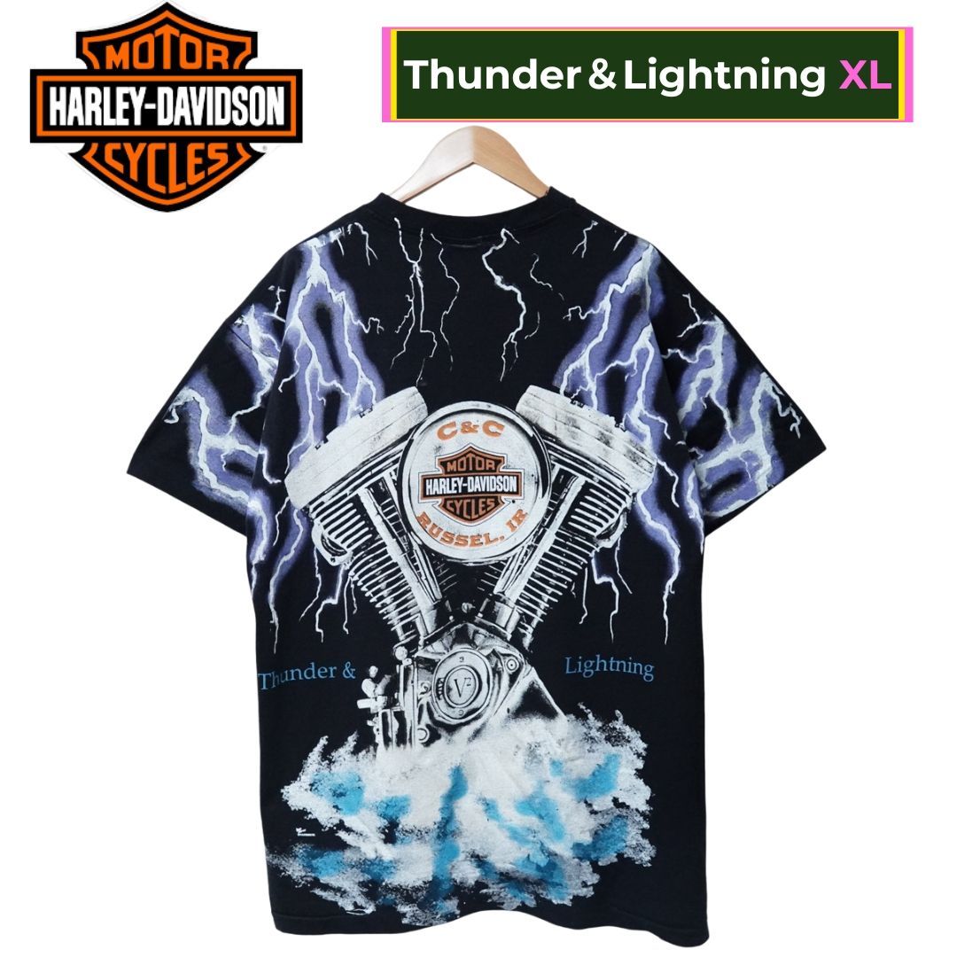 90s ハーレーダビッドソン サンダーライトニング プリントTシャツ USA製
