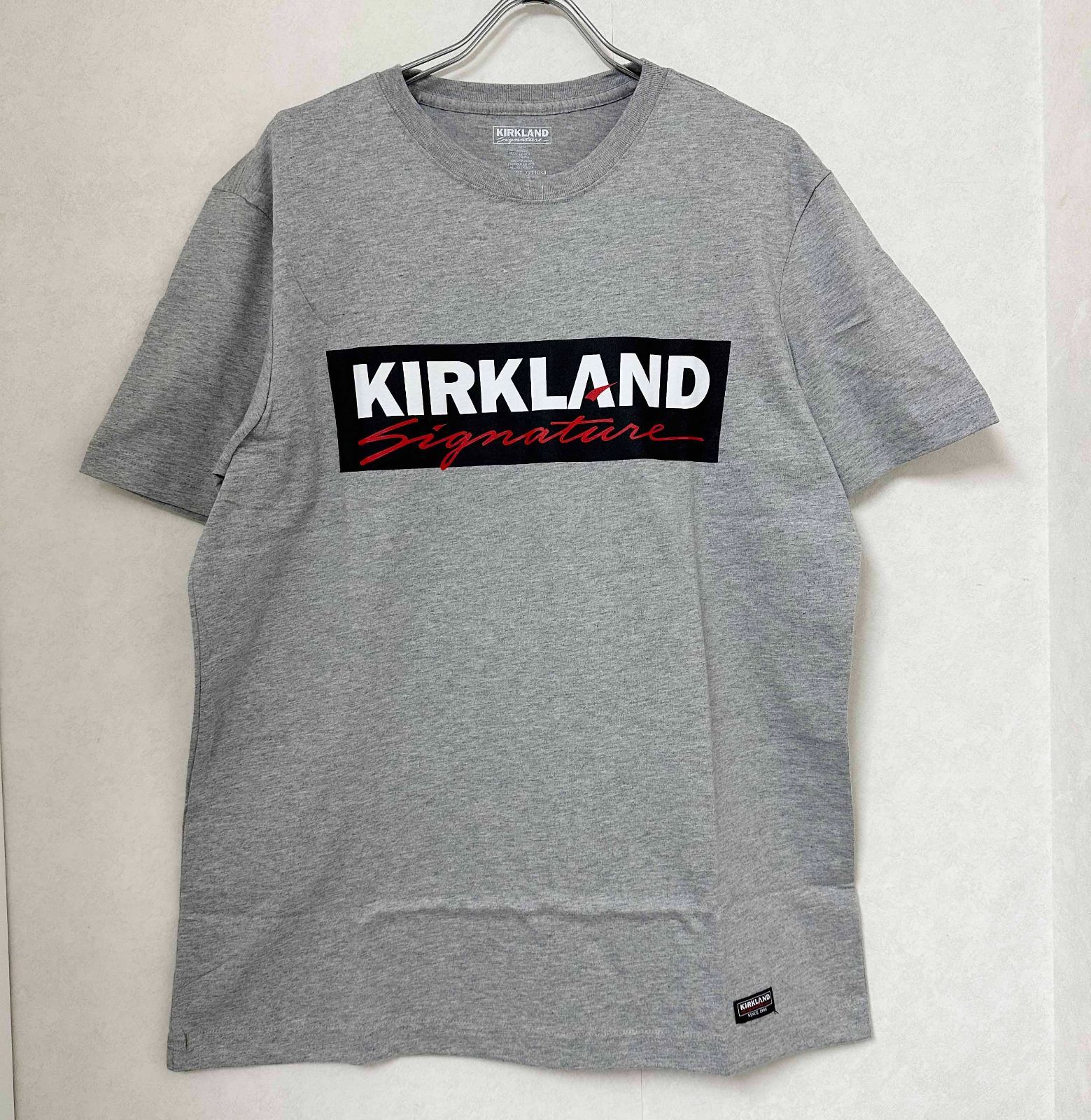 新品 L ★ コストコ カークランドシグネチャー ロゴ 半袖 Tシャツ グレー US-M スーピマコットン 綿 メンズ レディース ユニセックス 男女兼用 大きめ オーバーサイズ Kirkland Signature Logo Tshirt