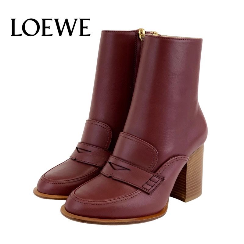 未使用 ロエベ レザー ショートブーツ ボルドー ロエベ LOEWE ブーツ ショートブーツ 靴 シューズ レザー