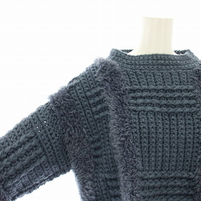 クラネ CLANE 22AW ワイドチェックハンドニット WIDE CHECK HAND KNIT セーター モックネック 長袖 1 青 ブルー 13106-2192 レディース クラネ CLANE 22AW ワイドチェックハンドニット WIDE CHECK HAND