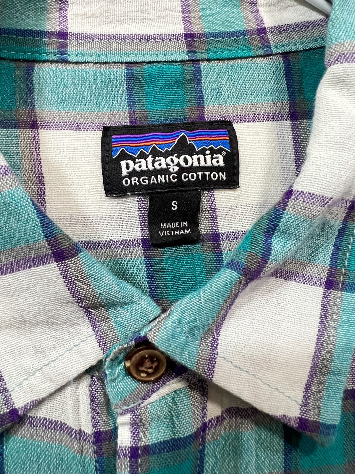 【美品】Patagonia/オーガニックコットン/半袖/ターコイズブルーチェック パタゴニア オーガニックコットン チェック 半袖シャツ S メンズ