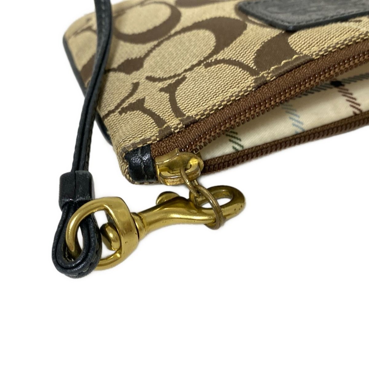 COACH(コーチ) リストレット シグネチャー柄 カーキ×黒 レザー