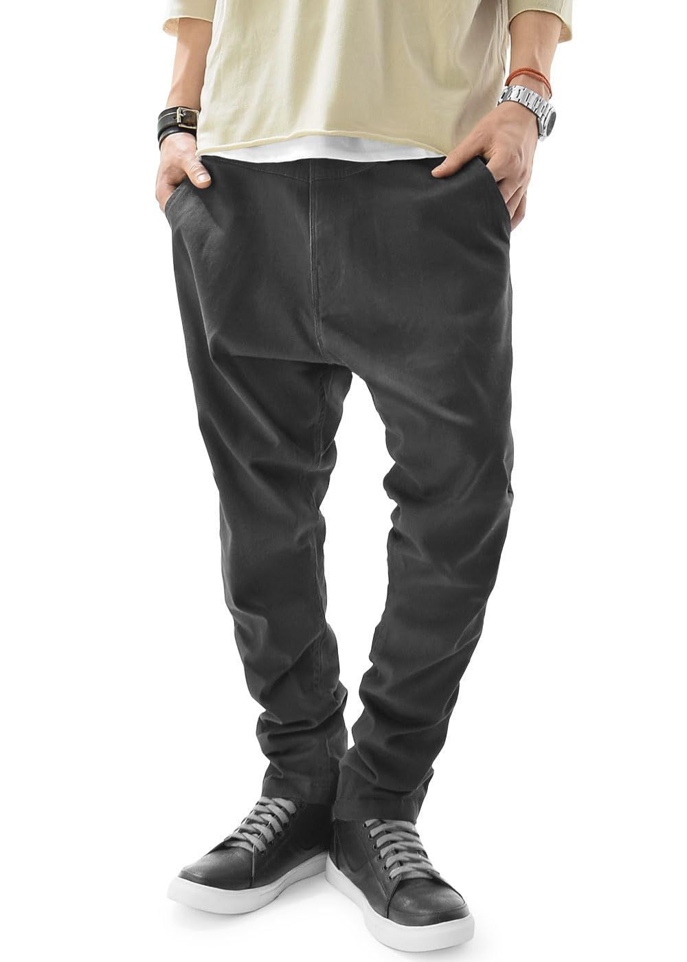 L_ブラック [Ash] 変形ステッチ ストレッチツイル サルエルパンツ 全5色 (L， ブラック)