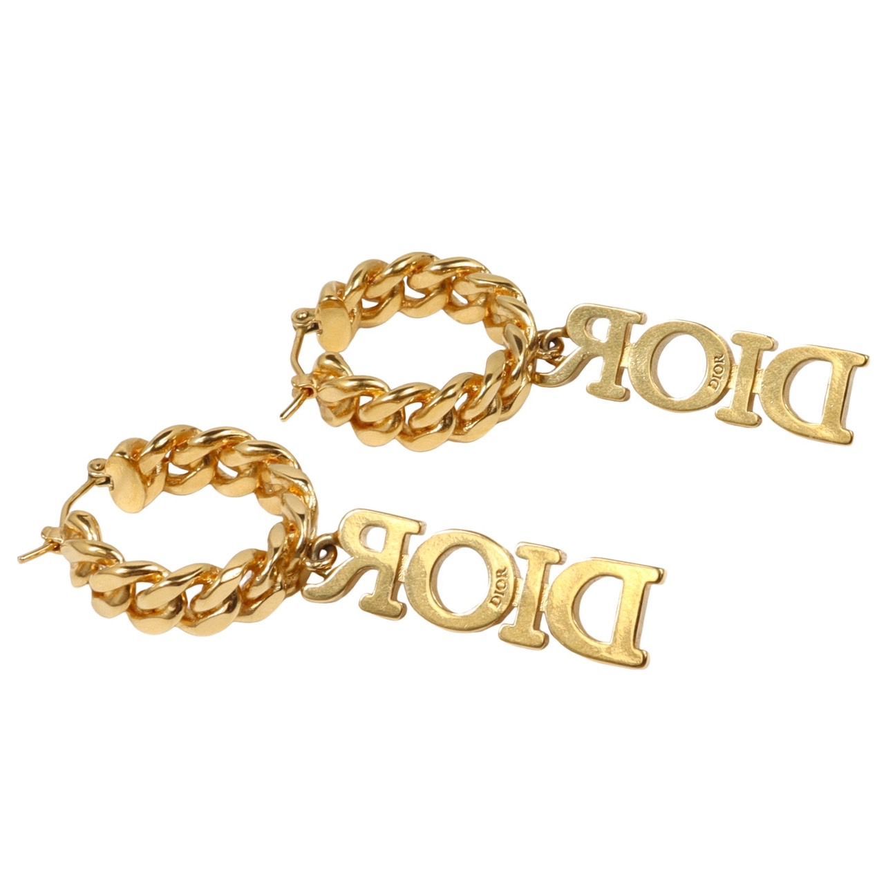 Dior ゴールド ストーン付きフープピアス Christian Dior Pre-Owned ラインストーン フープピアス