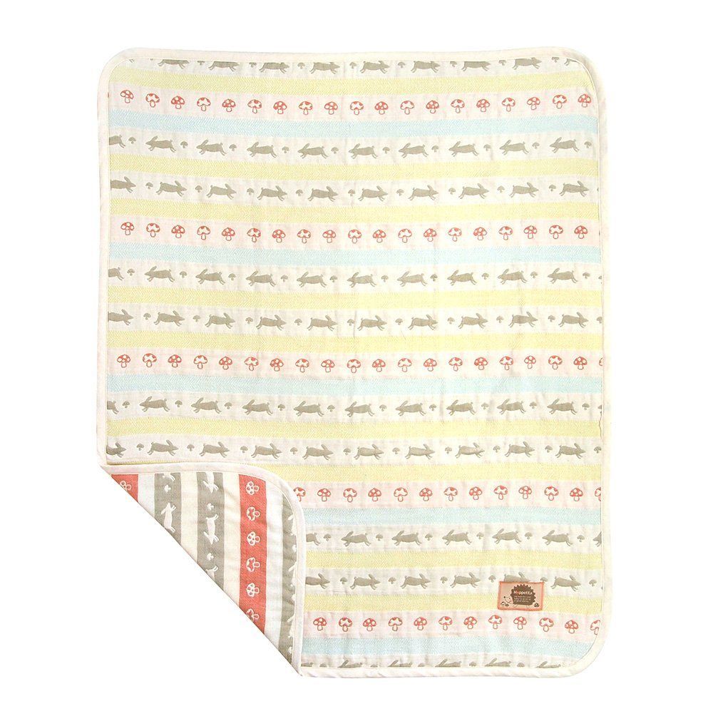 Color:1-7) ラパンラパン_Size:Mサイズ (x 1)_Style:ふくふくガーゼ(6重ガーゼ)ケット_PatternName:単品 10mois(ディモワ) - Hoppetta ふくふくガーゼ(6重ガーゼ) ケット コットン100% ラパンラパ