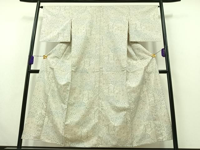 平和屋着物▽本場大島紬　白大島　単衣　草花文　正絹　逸品　AABB4510jh 平和屋着物▽本場大島紬 白大島 単衣 草花文 正絹 逸品 AABB4510jh