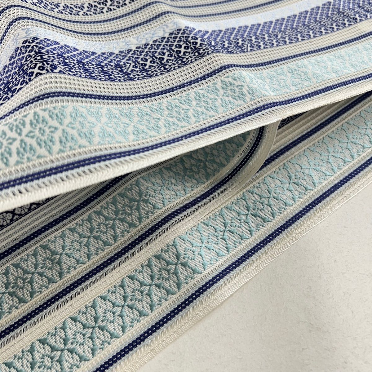 名古屋帯 美品 秀品 縞 金通し ぼかし 青灰色 正絹 【中古