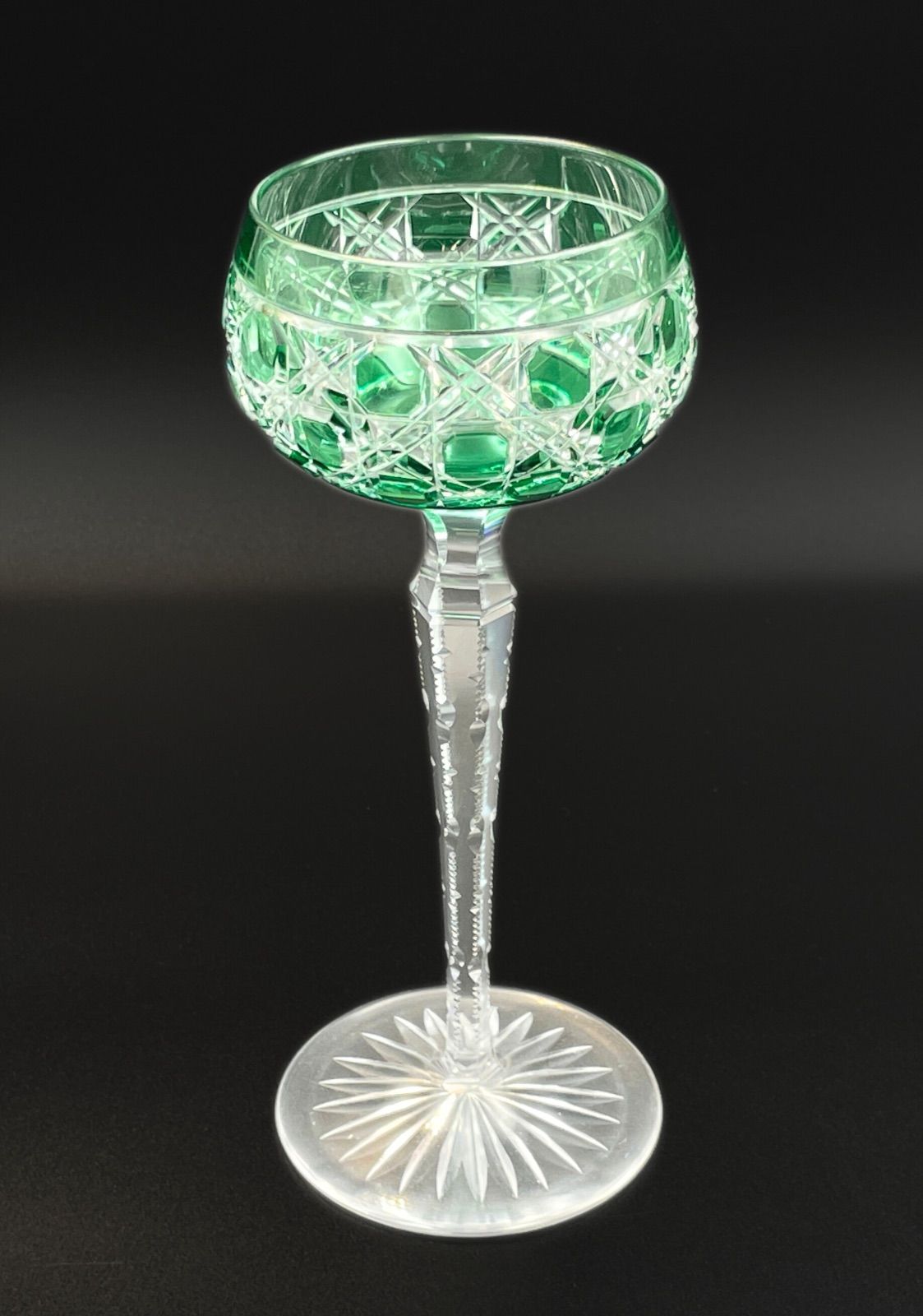 Baccarat バカラ クリスタルガラス グリーン被せ 超細密ダイヤモンドカット アンティーク 1880年頃 M047