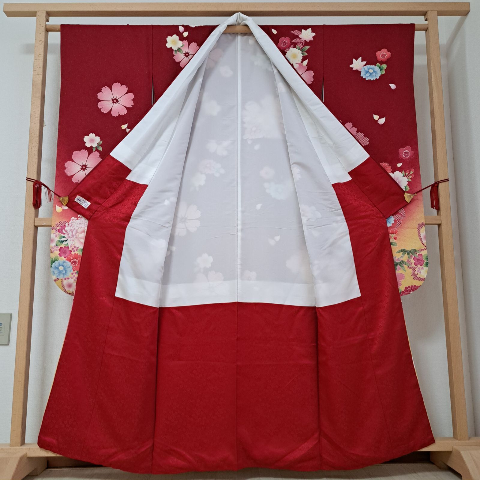 総絞り　橙色　正絹振袖　155cm　l235 総絞り 橙色 正絹振袖 155cm l235 総絞り 橙色 正絹振袖 155cm l235