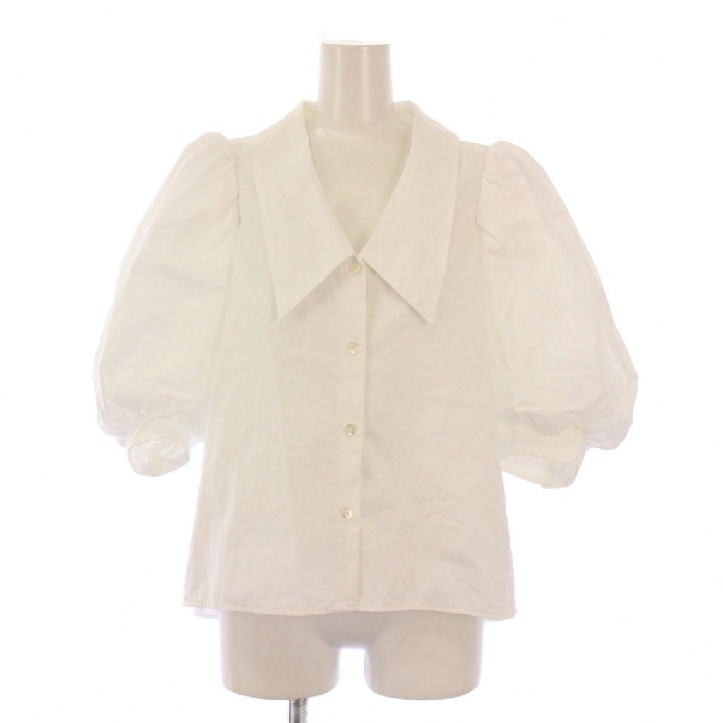 ハー HER. ボリュームスリーブブラウス シャツ 半袖 Vネック レギュラーカラー ショート丈 F 白 ホワイト 7042714 |BB