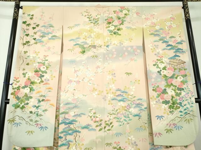 平和屋着物○豪華振袖 友禅 松竹梅 風景花文 暈し染め 正絹 逸品