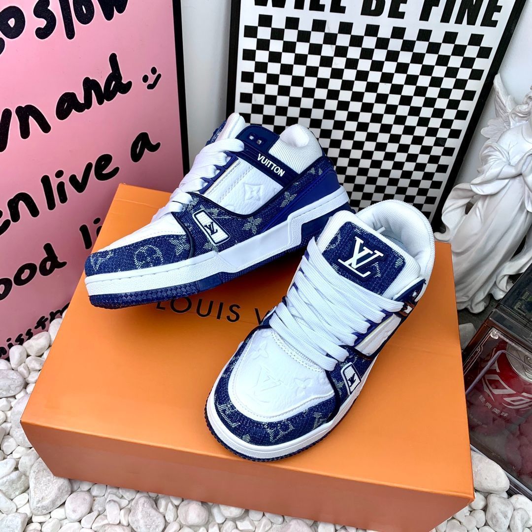  LOUIS VUITTON Trainer デニムレザーカジュアルロートップファッションスニーカー スニーカー 靴