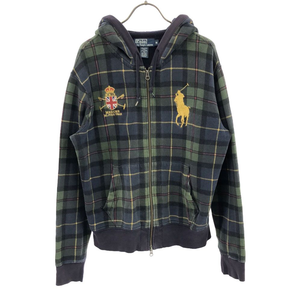 ポロバイラルフローレン ビッグポニー チェック 長袖 ジップパーカー M グリーン系 Polo by Ralph Lauren メンズ