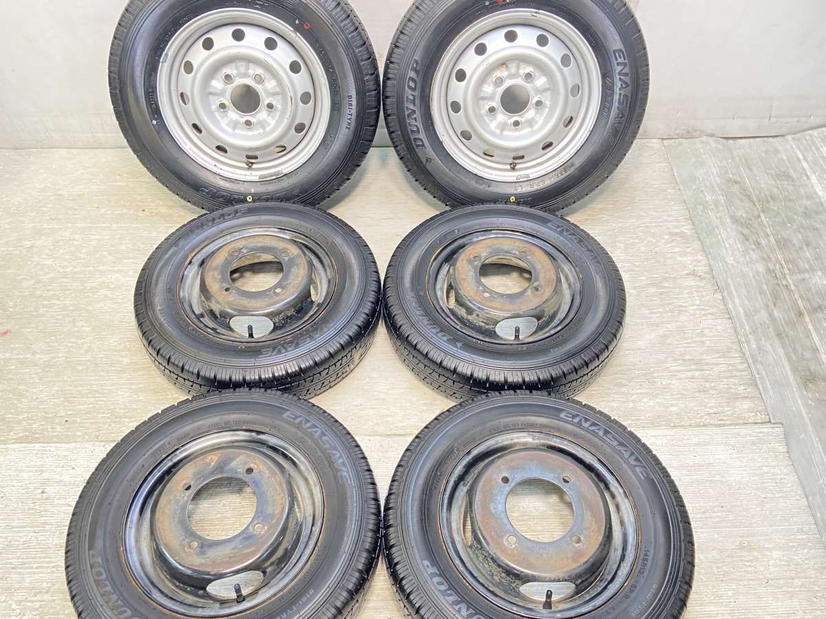 165R14 6PRnダンロップ エナセーブ VAN01 n　 n 14x4.5  ・ 12x3.5  114.3-5穴n中古タイヤ サマータイヤ ホイールセット6本 セットn s14240928018