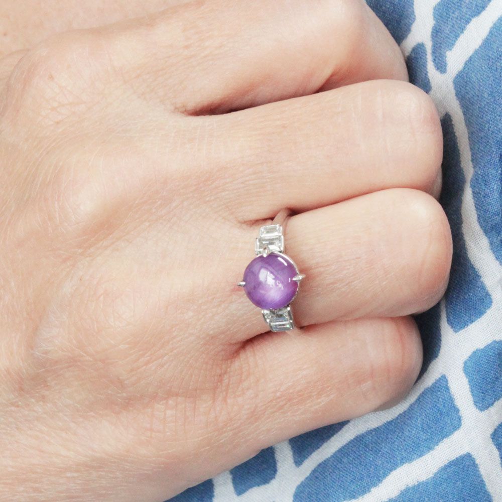 非加熱 特品！パープル スターサファイア ダイヤ プラチナ リング 鑑別書付 非加熱 特品！パープル スターサファイア ダイヤ プラチナ