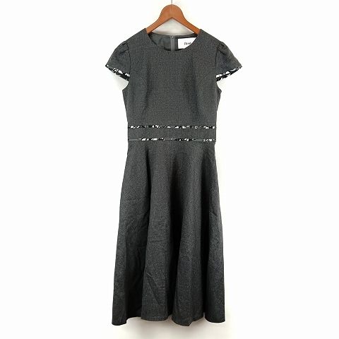 ルネ Rene ウール混 パフスリーブ ワンピース 36 グレー 【中古・古着  