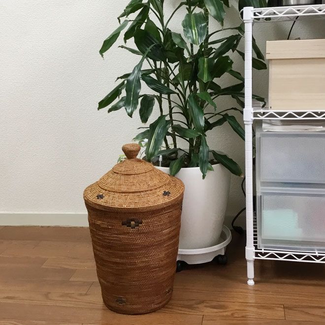 特大 アタ製品 ふた付バスケット 円錐型 (28×450cm) バリ雑貨