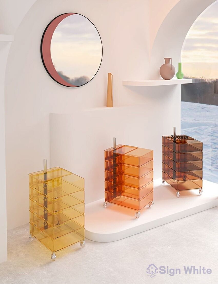 サイドテーブル 回転トレイワゴン ワゴン チェスト 透明 サイドワゴン サイドチェスト サイドラック 収納 引き出し キッチン 5段 デスクワ