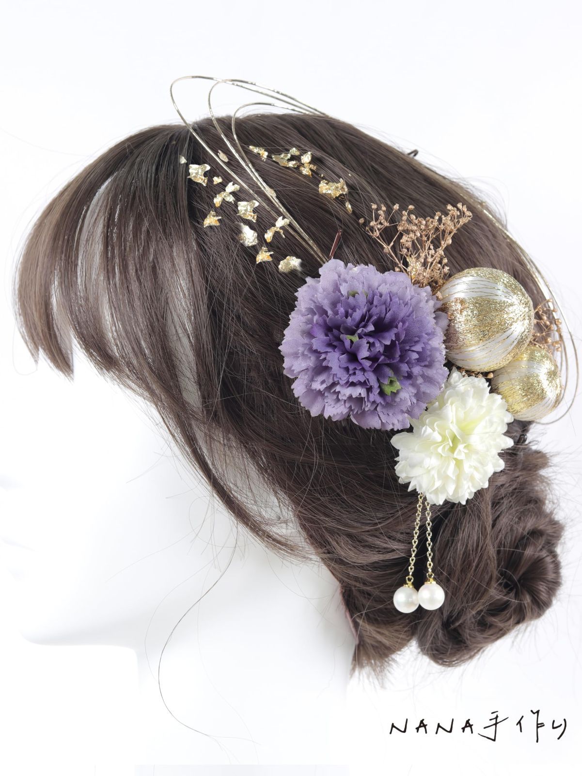 [NANA手作り]髪飾り ピンポンマム 和玉 かわいい 成人式 NANA手作り]髪飾り ピンポンマム 和玉 かわいい 成人式 七五三 花火大会