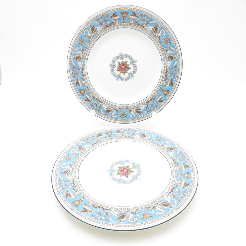 WEDGWOOD ウェッジウッド フロレンティーンターコイズ 中皿 2枚 ペア 22cmプレート パン ケーキ 黒壺 SM4608F2