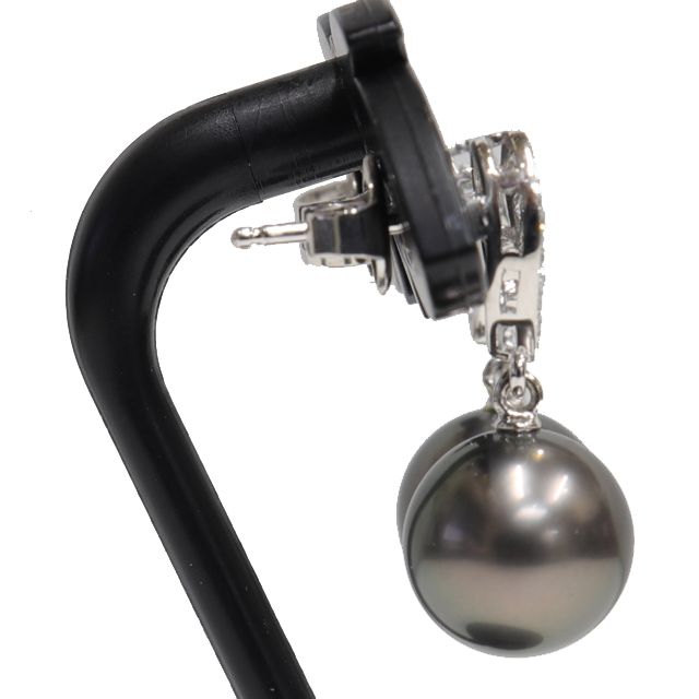 新品仕上げ済）ミキモト MIKIMOTO ブラック パール ダイヤ ピアス K18  