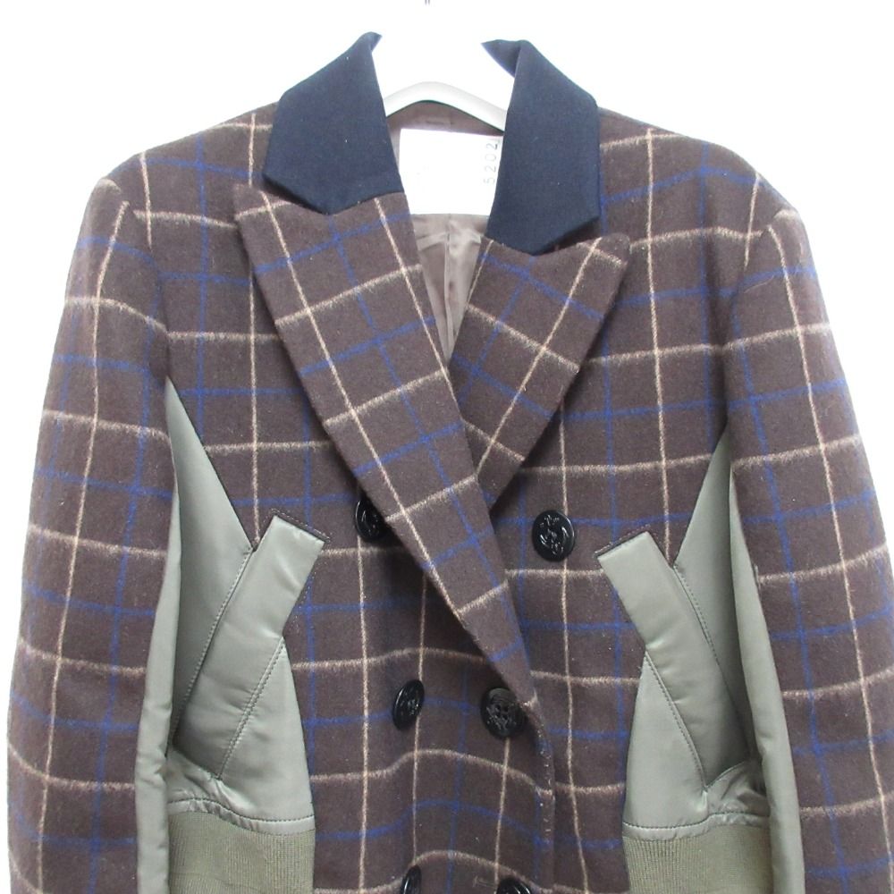 美品 20AW Sacai サカイ チェック柄 MA-1ドッキングジャケット 20