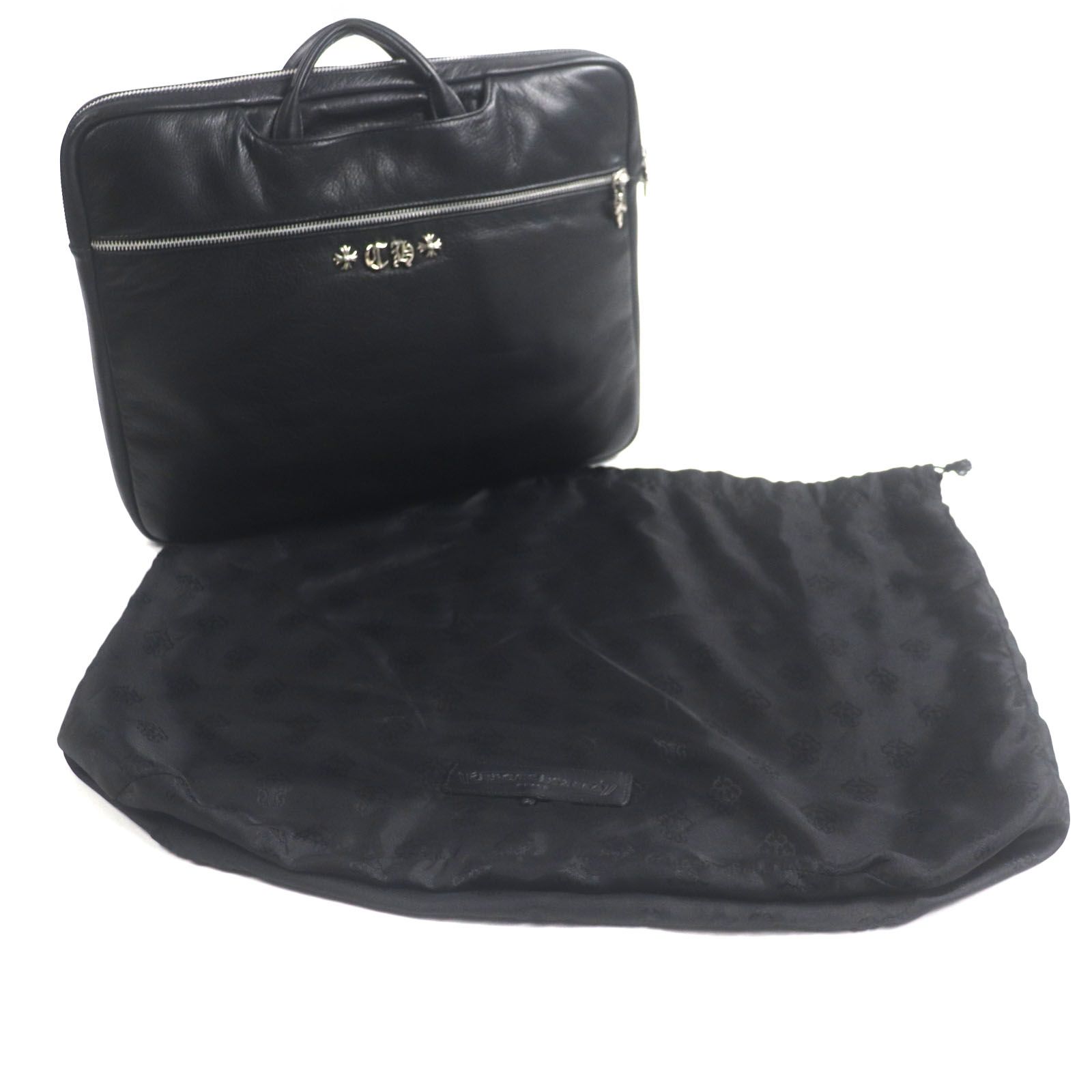 CHROME HEARTS クロムハーツ CREEPY BAG クリーピーバッグ レザー ダガージップ ブリーフケース ブラック シルバー金具 保存袋付き メンズ