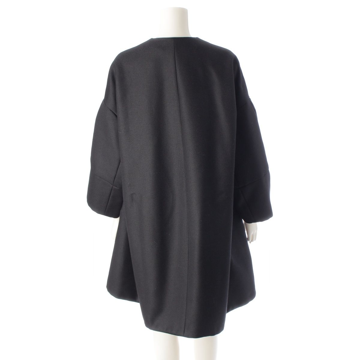 ドゥロワー ウール モヘア ケヌキ レザー ポケット ノーカラー コート  