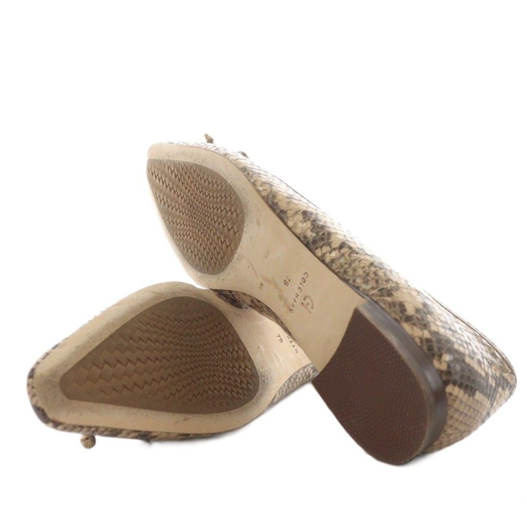 コールハーン COLE HAAN クリア バレエ フラット バレエシューズ リボン パイソン柄 レザー 7B ベージュ 茶 ブラウン W31404 |AN10 KIN-KAAI_COM