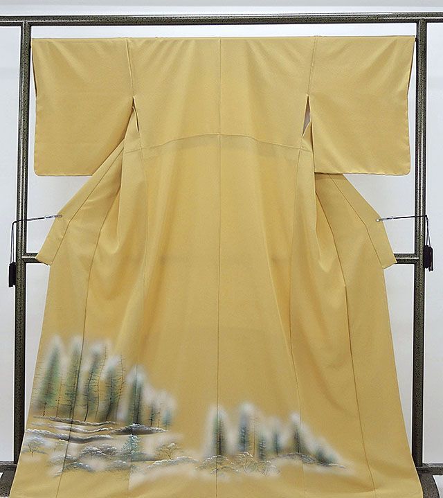 色留袖 仕立済 正絹 木立風景模様 色留袖 紋なし 着物 f1006