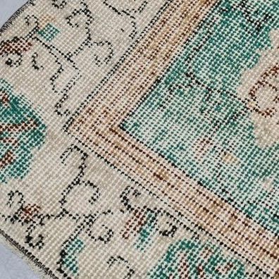 残りわずか トルコヴィンテージラグ グリーン エレガント ダブルフレーム 花柄 送料無料キャンペーン中！