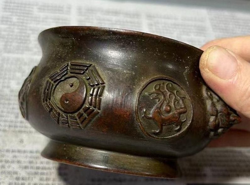 銅器 四神獣卦香炉 室内盤香炉 仏堂挿香炉 焼香炉 香道具 装飾品